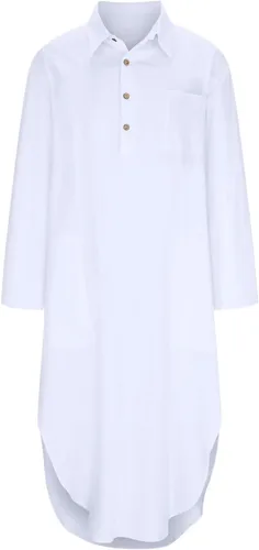 Vista 5 de utcoco Vestido largo casual de lino y algodón para mujer, con solapa, botones, manga con puños, abertura lateral, con bolsillos