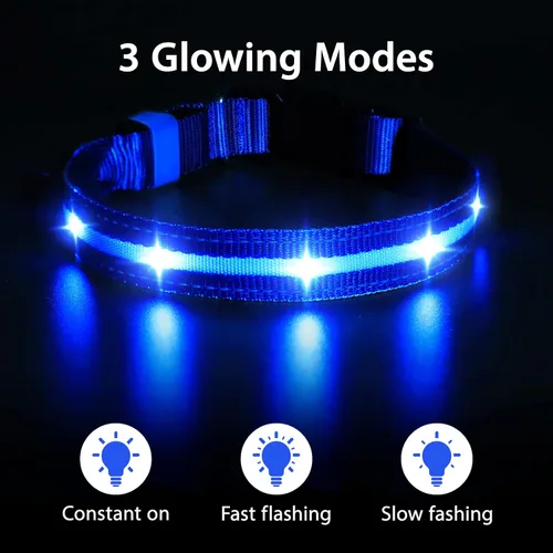 Vista 2 de MASBRILL Collar de perro con luz LED - Recargable, resistente al agua, intermitente, collar brillante para caminar por la noche