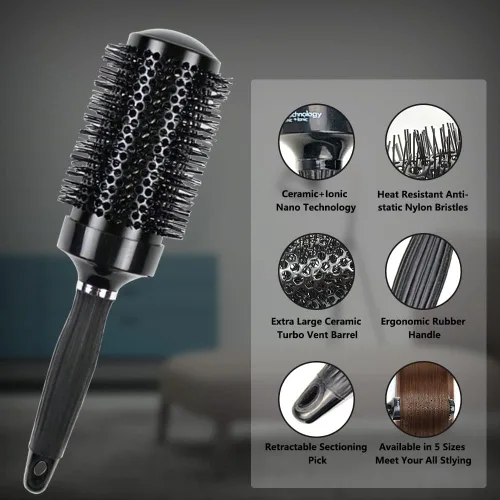 Vista 2 de Juego de 8 cepillos de pelo rizado, cepillos para el cabello para mujer, cepillo redondo para secar con soplado, cepillo de pala, apto para Negro