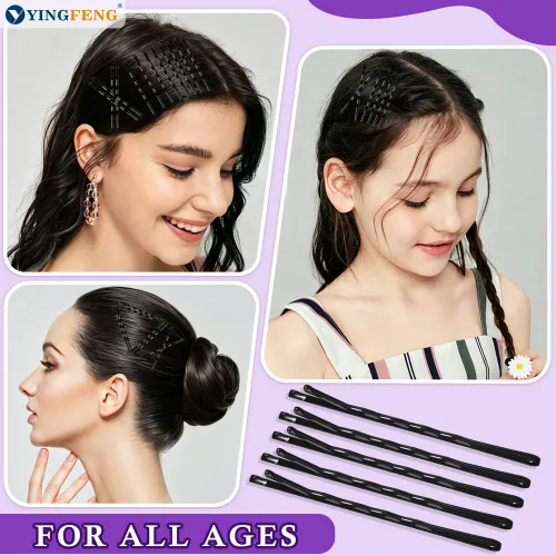 Vista 6 de Juego de 330 horquillas negras de 2.2 pulgadas, juego de horquillas con caja, horquillas para el cabello de alta calidad para niños, niñas