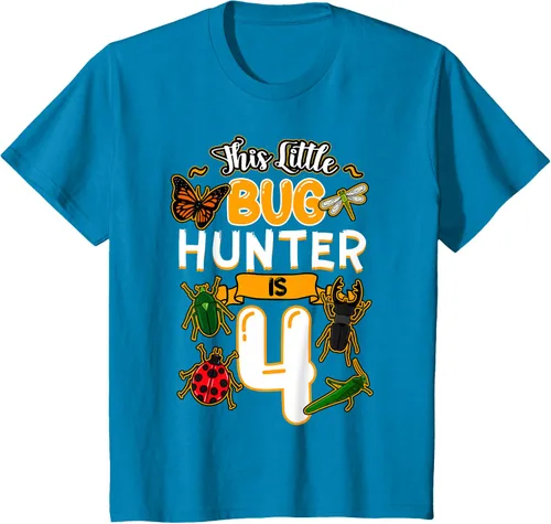 Vista 43 de Camiseta de fiesta de cumpleaños de insectos de este cazador de insectos de 4 años, Negro, S
