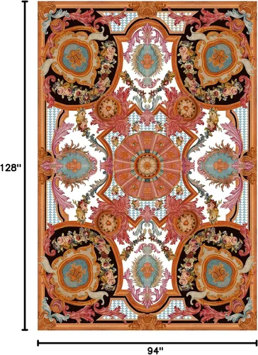 Vista 3 de feronia Alfombra vintage de lujo de 8 x 10 pies para sala de estar, dormitorio, alfombra barroca antideslizante, lavable a máquina, pelo bajo, Marie