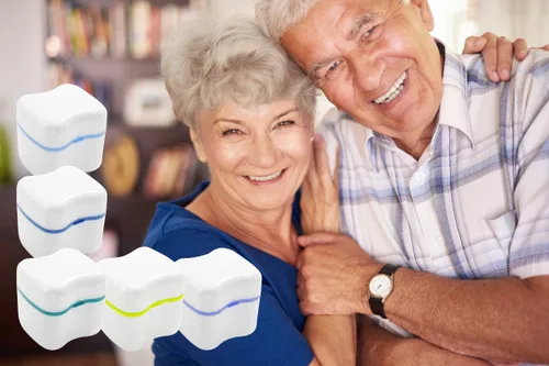 Vista 5 de Retenedor-Dentadura Baño Aparato Dental Limpieza Caso Tamaño Estándar con Fácil Agarre - Color Azul Almirante