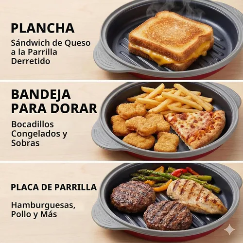 Vista 3 de MACONEE - Sartén para microondas con parrilla Parrilla, plancha y sartén para microondas con tapa para asar, dorar y crujir alimentos. Utensilios