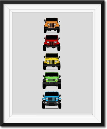 Vista 10 de Custom Car Posters Póster hecho a mano compatible con Jeep Wrangler Generations e impresión de CJ, YJ, TJ, JK, JL, estadounidense, 8 x 10 pulgadas