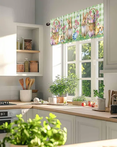 Vista 122 de Cenefa de cortina con lazo rojo de Navidad para ventanas, sala de estar, cocina, baño, granja, bolas de Navidad de acuarela con diseño de bayas
