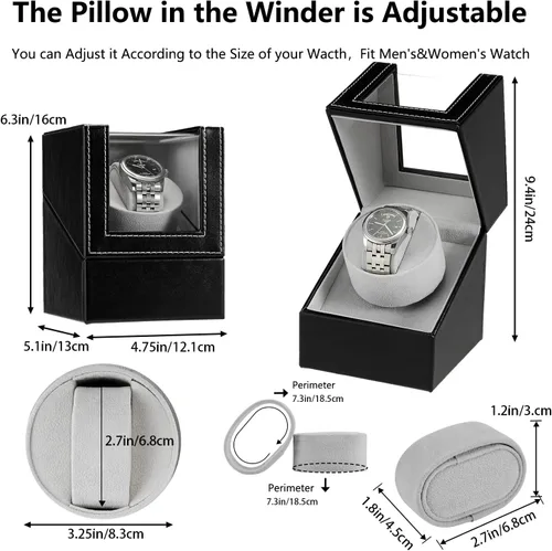 Vista 5 de Bobinadora automática de reloj individual con motor japonés silencioso, adaptador de CA o alimentado por batería, exterior de cuero de primera