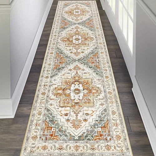 Vista 24 de Pauwer Alfombra vintage de flores 2 x 3 pulgadas, estilo envejecido, antideslizante, de pelo bajo, tapete para entrada, interior, pequeña, retro