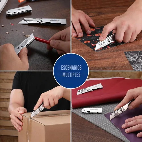 Vista 6 de WORKPRO Juego de cuchillos de bolsillo plegables de cambio rápido de 3 piezas con clip para cinturón