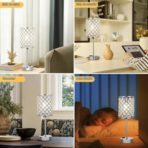 Vista 8 de Hong-in - Lámpara de mesa de cristal, control táctil con puertos de carga USB-C y USB-A y salidas de AC, lámpara de noche regulable de 3 vías
