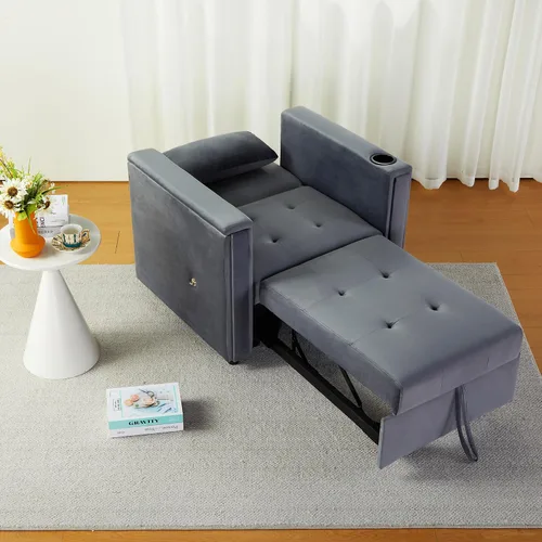 Vista 3 de weselon Silla Cama Convertible de Terciopelo, Silla de Descanso Multifuncional 3 en 1, Sofá Cama Extraíble para Huéspedes con Mesa Oculta y Respaldo