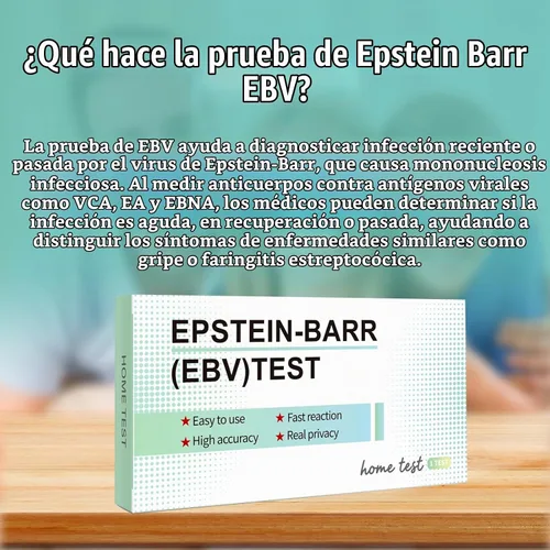 Vista 5 de Prueba de Epstein Barr (EBV) Pruebas en el hogar, altamente precisas, fáciles de leer y usar. Contra el virus Epstein-Barr VCA y EBNA, resultados