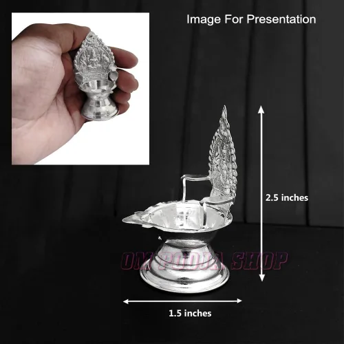 Vista 5 de Gajalakshmi Diya en Plata Pura - Tamaño 2.8 x 1.6 x 2.0 in