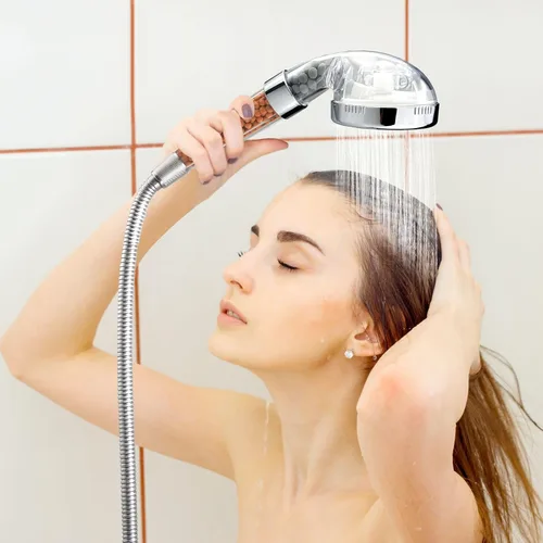 Vista 6 de Cabezal de ducha de mano con filtro - Cabezal de ducha de alta presión con 3 ajustes de pulverización, filtro para agua dura - Para piel y cabello