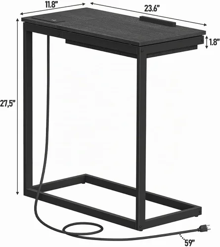 Vista 3 de TUTOTAK Mesa auxiliar grande en forma de C, mesa auxiliar con mesa de Negro