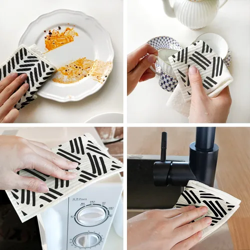 Vista 5 de Morigins Paños de cocina suecos para cocina, paquete de 6 paños de cocina suecos minimalistas negros, paños de esponja de celulosa, toallas de papel