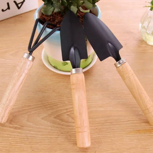 Vista 5 de Leadigol Mini pala de jardín deshierbe hogar flor pala maceta planta bonsái herramienta mango de madera jardinería maceta herramienta mango