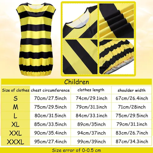 Vista 2 de Laumoi 8 Pcs Bee Costume Set Kids Bee Fancy Dress Wing Leg Warmers Pants Gloves Bee Outfit for Children Halloween Cosplay