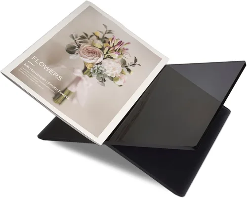 Vista 2 de Honygebia Soportes de libros acrílicos negros – Soporte para libros de acrílico con marco cruzado, soporte abierto para exhibición y lectura
