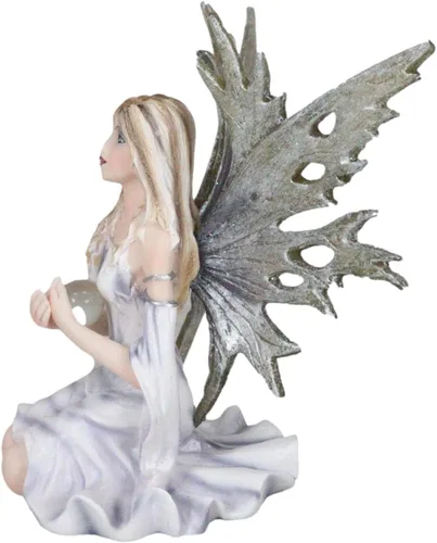 Vista 3 de Ebros Gift Estatuilla de bola de cristal con diseño de copos de escarcha arrodillada, oráculo de las estrellas, diseño de hadas de invierno