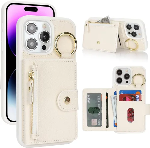 Vista 36 de Funda para iPhone 14 Plus con tarjetero, color negro Funda con cremallera y ranura para mujer y hombre