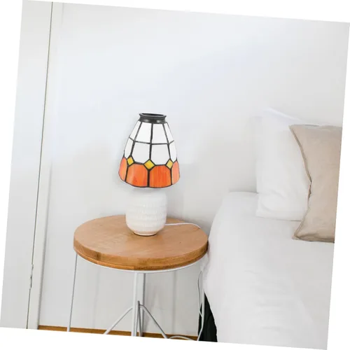 Vista 2 de Housoutil Lámpara de techo con vitral, lámpara pequeña, adorno blanco, lámpara de araña, decoración de piso, globo colgante, lámpara artesanal