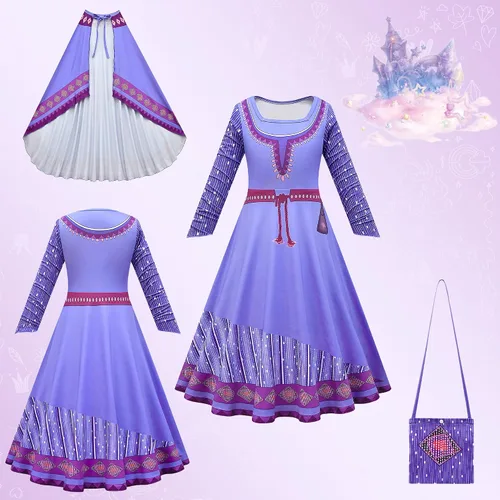 Vista 2 de Tibeha Wish Movie Asha Princess Costume for Girls, Kids Cosplay Christmas Party Dress Up Outfits