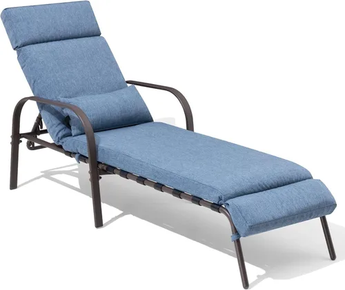 Vista 5 de Sillón para exteriores con cojín y almohada, tumbonas de piscina (azul oscuro)