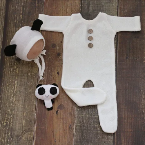 Vista 3 de Vemonllas Conjunto de accesorios de fotografía para recién nacidos, sombrero y mameluco Bebe Reborn, accesorios para fotos, estudio de fotos, ropa