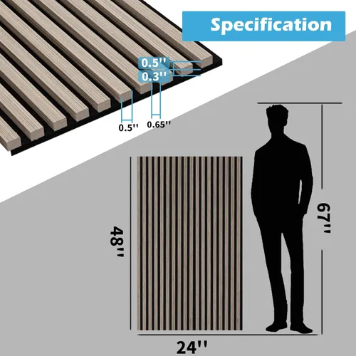 Vista 6 de Art3d Paquete de 2 paneles acústicos de madera de 48 x 24 pulgadas para pared, paneles de listones de madera insonorizados para pared y techo