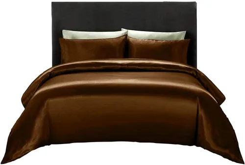 Vista 23 de Juego de edredón 100% satén de seda pura con 2 fundas de almohada, sin arrugas, resistente a la decoloración, una funda de edredón de satén de seda