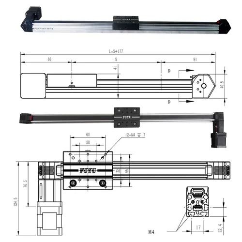 Vista 5 de FUYU FPB30 Módulo lineal de guía de correa lineal con motor de paso Nema 17 para CNC [Tamaño de trabajo de carrera de 100 mm]