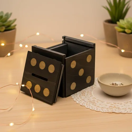 Vista 7 de Cubo de dados (negro) Enigma IQ Caja de rompecabezas con cerradura secreta y soporte para regalo