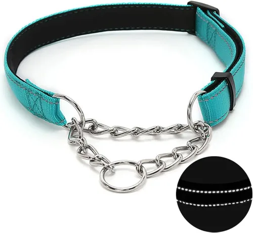 Vista 17 de Martingale - Collar para perro con cadena de acero inoxidable, collar reflectante de nailon acolchado suave ajustable, cadena resistente sin
