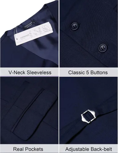 Vista 3 de COOFANDY Chaleco de traje de negocios para hombre, ajustado y ajustado para boda