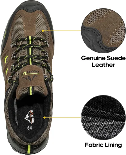 Vista 5 de NORTIV 8 Zapatos de senderismo impermeables para hombre, zapatos de senderismo de cuero para exteriores, senderismo, camping, caminata