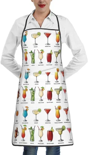 Vista 16 de Delantales con babero para mujeres y hombres, delantal de cocina con bolsillos para cocina, parrilla, barbacoa, pintura, jardinería