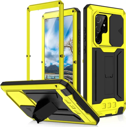 Vista 11 de Funda rígida de metal compatible con Samsung Galaxy S21 Ultra con protector de pantalla y protector de lente, resistente a prueba de polvo de grado