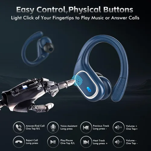 Vista 6 de HAOYUYAN Auriculares inalámbricos Bluetooth 5.3 con reproducción de 80 horas, IPX7 impermeables sobre los oídos con pantalla LED de alimentación