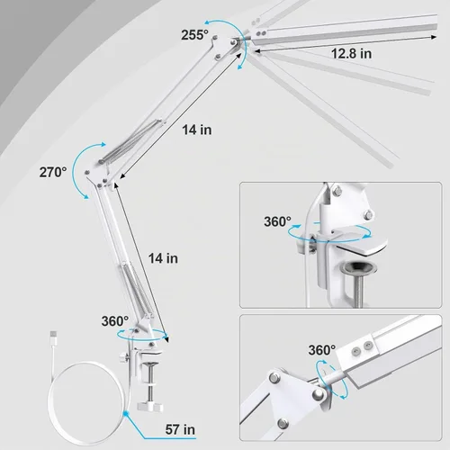 Vista 3 de TROPICALTREE Lámpara de escritorio LED para oficina en casa, con abrazadera y 3 modos de luz Lámpara de 14W con brillo ajustable de 5000K