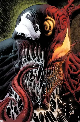 Vista 8 de Trends International Marvel Comics - Carnage - Póster de pared con veneno dividido en la cara, 14.725 x 22.375 pulgadas, versión enmarcada de madera