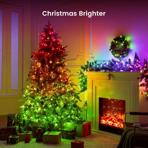 Vista 4 de YEELIGHT Luces de Navidad inteligentes, 200 luces LED de 66 pies que cambian de color con control remoto y conexión Bluetooth, cadena de luces LED