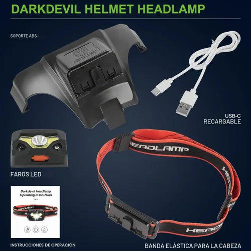 Vista 4 de GREEN DEVIL Casco de seguridad con luz recargable para faros delanteros y forro para casco, correa para barbilla, para hombre, ventilada