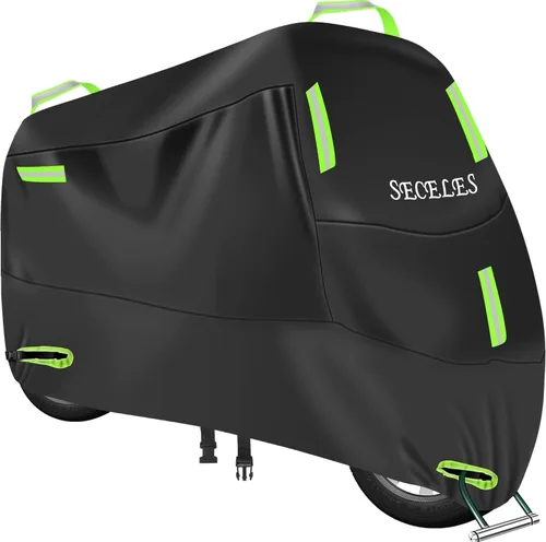 Vista 14 de Funda impermeable para 1 bicicleta, 300D Oxford, agujeros de bloqueo, hebillas reflectantes, resistentes al viento, lona de bicicleta para bicicleta