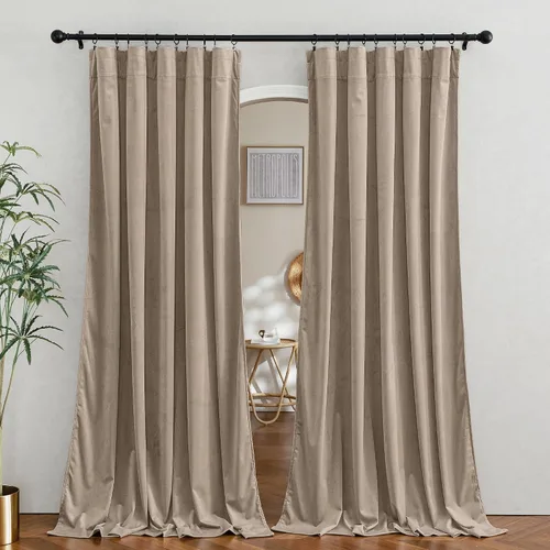 Vista 11 de RYB HOME Cortinas opacas de terciopelo para dormitorio, aislamiento térmico, privacidad, luz solar, bloqueo de calor, cortinas lujosas con bolsillo