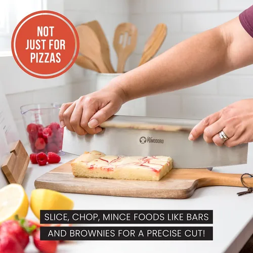 Vista 4 de Chef Pomodoro Cuchillo basculante para pizza con cubierta protectora, multiuso de 14 pulgadas con hoja de acero inoxidable súper afilada, cubierta