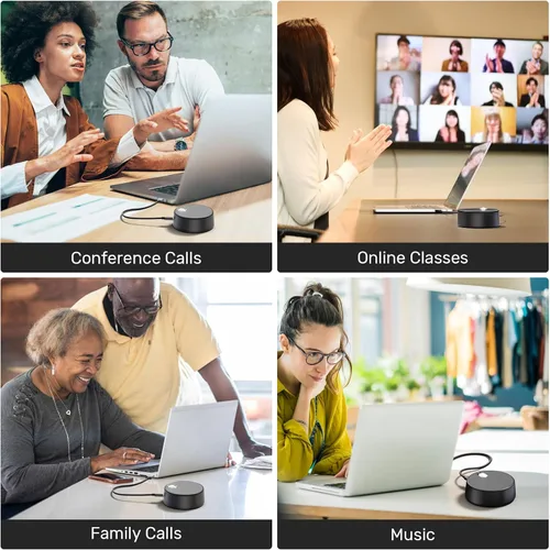 Vista 6 de Altavoces USB para computadora, altavoz de PC con micrófono, 2 modos de sonido Recogida de voz mejorada manos libres, compatible con Zoom