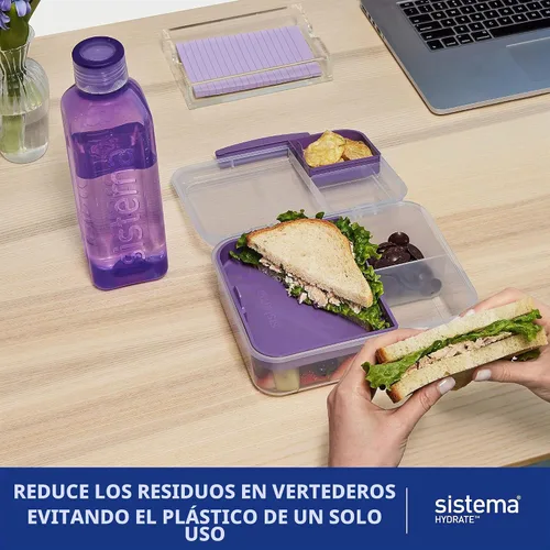 Vista 3 de Sistema Botella cuadrada apilable sin BPA, varios colores, 16.1 fl oz