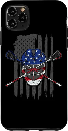 Vista 12 de iPhone 11 bandera estadounidense lacrosse Player Tee Lacrosse Portero caso