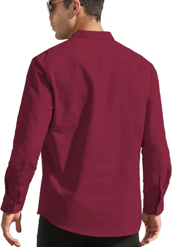Vista 4 de ZAFUL Camisa Henley de algodón y lino para hombre, de manga larga, estilo hippie, casual, para la playa